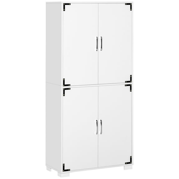 Living Room Cabinets Industrial Kitchen Pantry Cabinet with 4 Door Cupboard and Storage Shelves, Freestanding Storage Cabinet, White,Metal Cabinets