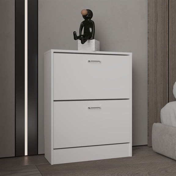 Living Room Cabinets Inola Two-Door Shoe Rack Cabinet With Adjustable Shelves, Modern Storage Organizer, White,Primary Living Space Cabinets