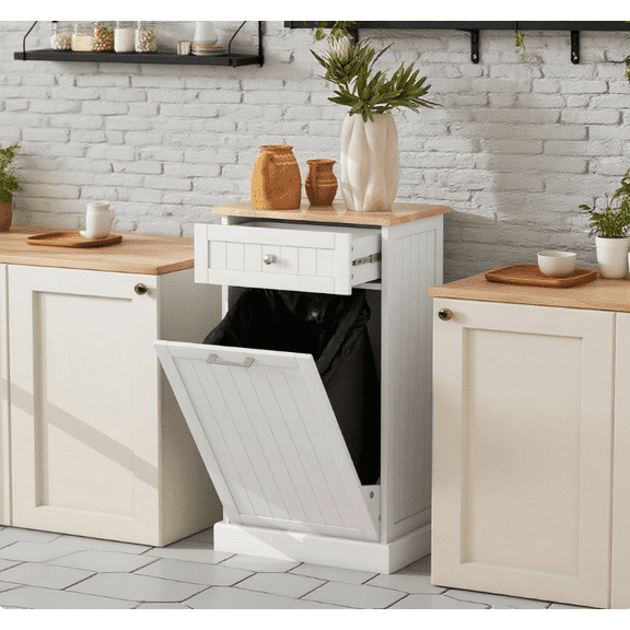 Living Room Cabinets Kitchen Hidden Bin Cabinet Kitchen Tilt Out Trash Bin Cabinet Free Standing Recycling Cabinet Trash Can Holder,Wooden Cabinets