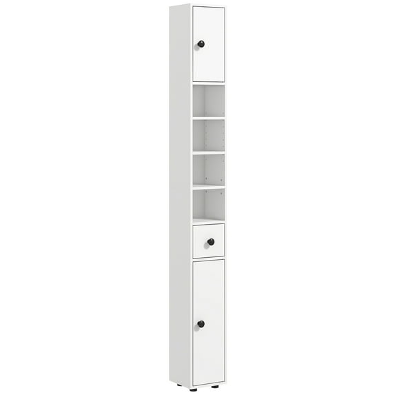 Living Room Cabinets Kleankin 71" Tall Bathroom Storage Cabinet, Narrow Toilet Paper Cabinet with Open Shelves, 2 Door Cabinets, Adjustable Shelves for Kitchen, Hallway, Living Room, White,Metal Cab