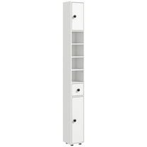 Living Room Cabinets Kleankin 71" Tall Bathroom Storage Cabinet, Narrow Toilet Paper Cabinet with Open Shelves, 2 Door Cabinets, Adjustable Shelves for Kitchen, Hallway, Living Room, White,Wooden Cab