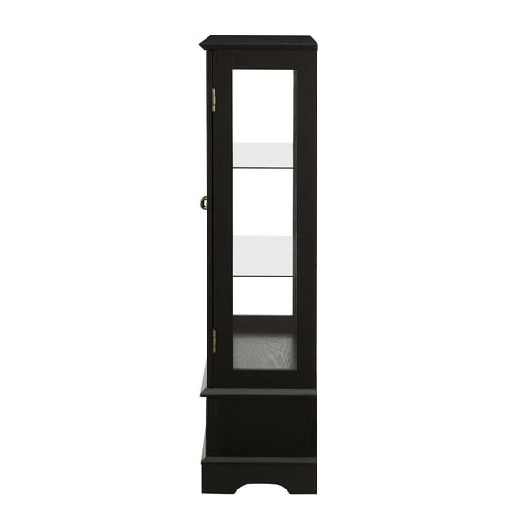 Living Room Cabinets Lighted Glass Curio Cabinet with Adjustable Shelves - Elegant 2-Door Display Cabinet & Built-in Drawer, Includes Bulb - BLACK,Primary Living Space Cabinets
