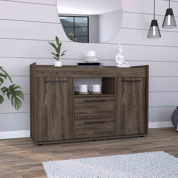 Living Room Cabinets Lyon Sideboard, Two Drawers, Double Door Cabinets -Dark Walnut,Wooden Cabinets