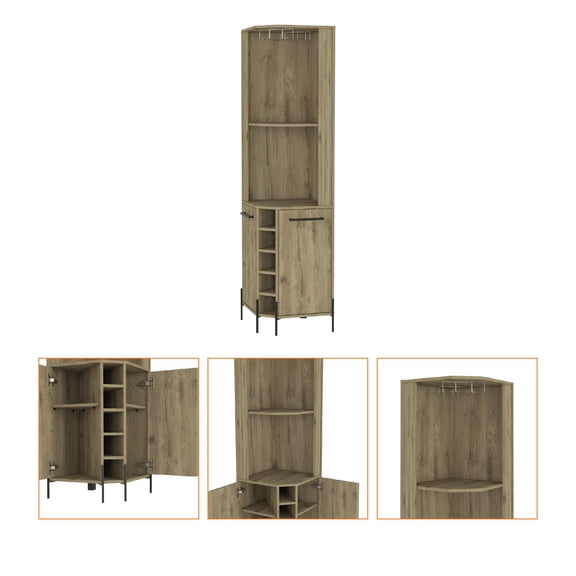 Living Room Cabinets, Macadamia 5-Bottle 2-Shelf Bar Cabinet, Beige Wooden Cabinets,Particle Board Metal Cabinets, Furniture Primary Living Space Cabinets Macadamia 5-Bottle 2-Shelf Bar Cabinet