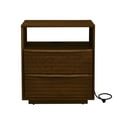 thumbnail image 1 of Living Room Cabinets Mid Century Modern Nightstand with Charging Station & Outlet Hole & 2 Solid Wood Drawers, Louver Design Farmhouse End Table with Open Shelf & Drawer Dresser for Living Room Recep, 1 of 3
