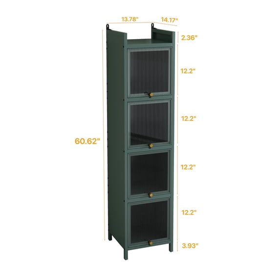 Living Room Cabinets Modern Four-tier Glass Door Cabinet with Featuring Five-tier Storage, for Entryway Living Room Bathroom Dining Room,Dark Green,Metal Cabinets