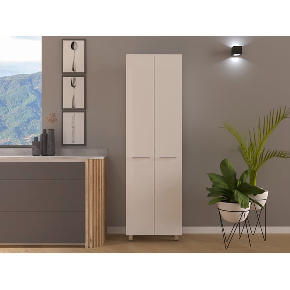 Living Room Cabinets, Pantry Cabinet, Five Interior Shelves, White, White Metal Cabinets,Engineered Wood Wooden Cabinets, Furniture Primary Living Space Cabinets Pantry Cabinet, Five Interior Shelves