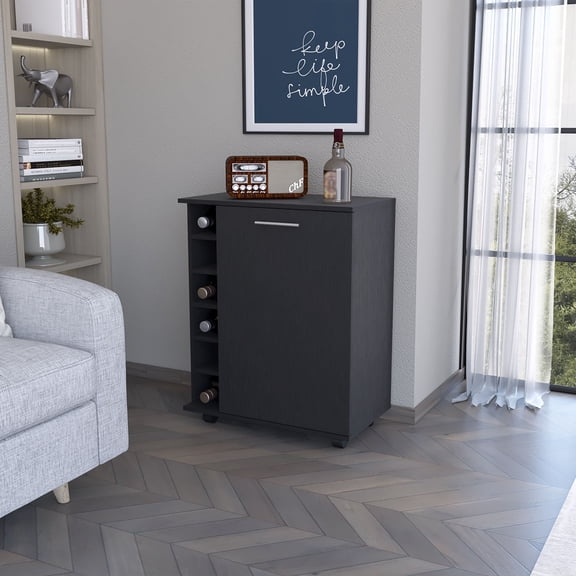 Living Room Cabinets Rawlins Bar Cart with 6-Bottle Rack, Storage Cabine and Mobile Caster Wheels,Wooden Cabinets