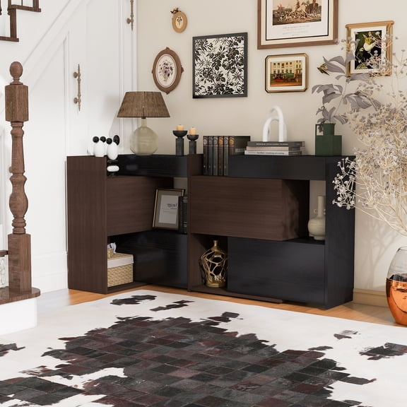 Living Room Cabinets Set of 2, 32.5''-58.8''W Multifuctional Storage Cabinet, Buffet Sideboard with Drawer, Corner Cabinet for 44''H Window decor, Livingroom, Hallway, Entryway, Kitchen & Office - B