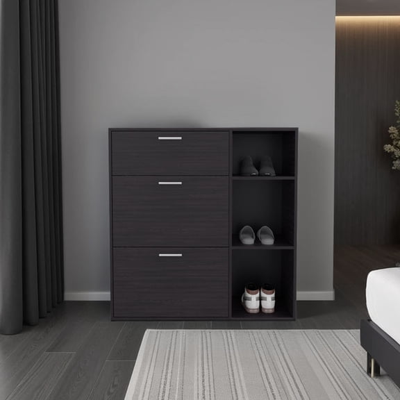 Living Room Cabinets Sierra Shoe Storage Cabinet, 2 Tilt-Out Drawers, 1 Top Drawer, 3 Open Side Shelves, Vertical Design, Entryway or Bedroom Use, Wenge,Wooden Cabinets