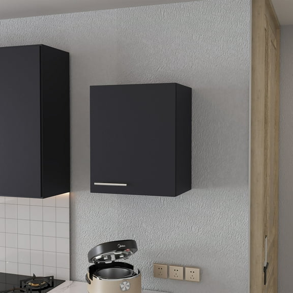 Living Room Cabinets So- Hi Wall Cabinet in Melamine with One Door, Black,Wooden Cabinets