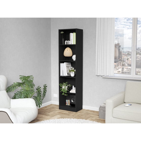 Living Room Cabinets Sutton Slim Bookcase with Modern 5-Shelf Design,Wooden Cabinets