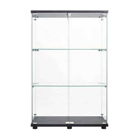 Living Room Cabinets Two Door Glass Cabinet Glass Display Cabinet with 3 Shelves, Black,Wooden Cabinets