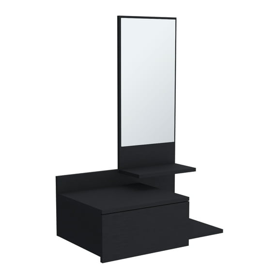 Living Room Cabinets Vienna 23.6" Wide 3-Tier Shelf Floating Mirror Console Table, Full Extension Drawer Black,Wooden Cabinets