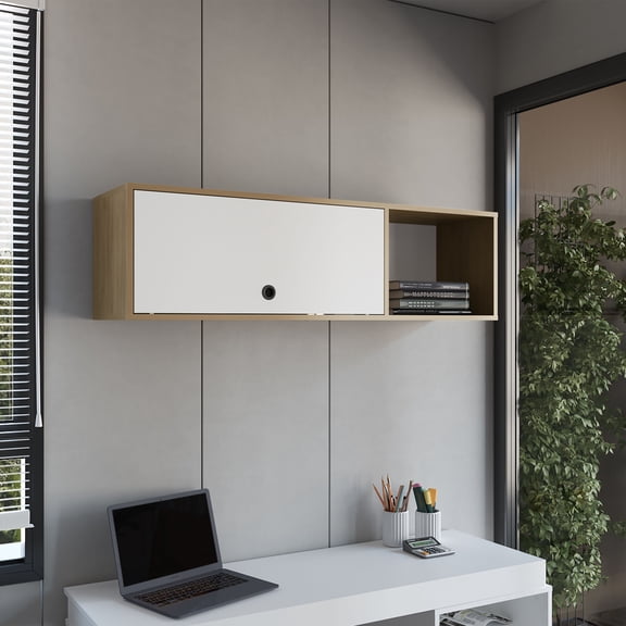 Living Room Cabinets, Wall Cabinet, 1 Door, 3 Shelves, Natural Wood Primary Living Space Cabinets,Engineered Wood Furniture Cabinets For Living Room, Furniture, Primary Living Space, Cabinets