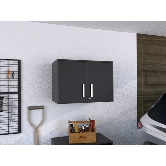 Living Room Cabinets Wall Storage Cabinet 20" H, Two Doors, Three Internal Shelves, Black,Primary Living Space Cabinets