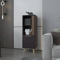 Living Room Cabinets Wengue and Natural Oak Storage Cabinet with a Door and Open Storage,Wooden Cabinets