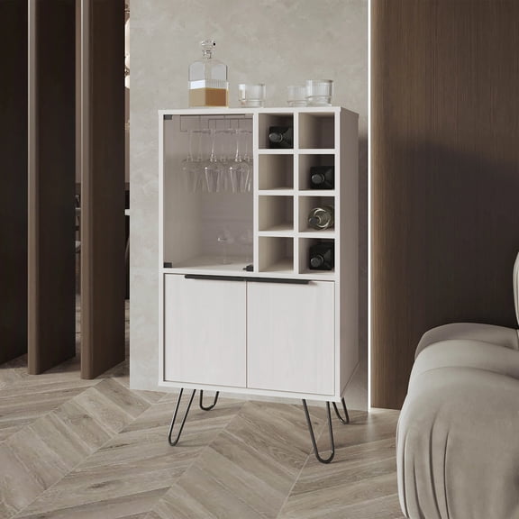 Living Room Cabinets White Bar Cabinet with Glass Rack and Wine Storage,Wooden Cabinets