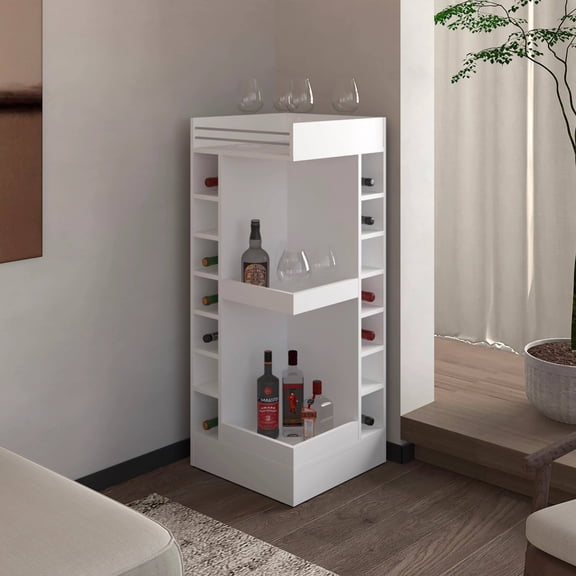 Living Room Cabinets White Corner Bar Cabinet with Wine Rack and Open Shelf,Wooden Cabinets