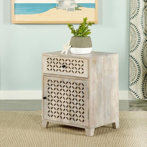 Living Room Cabinets, White Washed 1-Door Accent Cabinet with Drawer, Beige Wooden Cabinets,Wood Metal Cabinets, Furniture Primary Living Space Cabinets White Washed 1-Door Accent Cabinet with Drawer