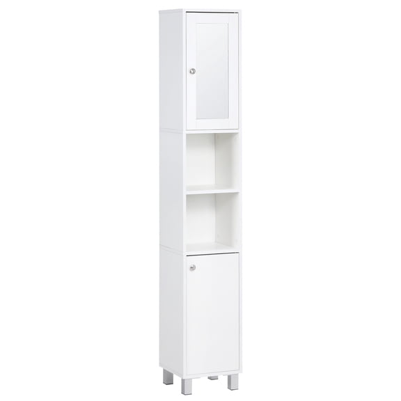 Living Room Cabinets kleankin Tall Bathroom Storage Cabinet with Mirror, Wooden Freestanding Tower Cabinet with Adjustable Shelves, for Bathroom, or Living Room, White,Metal Cabinets