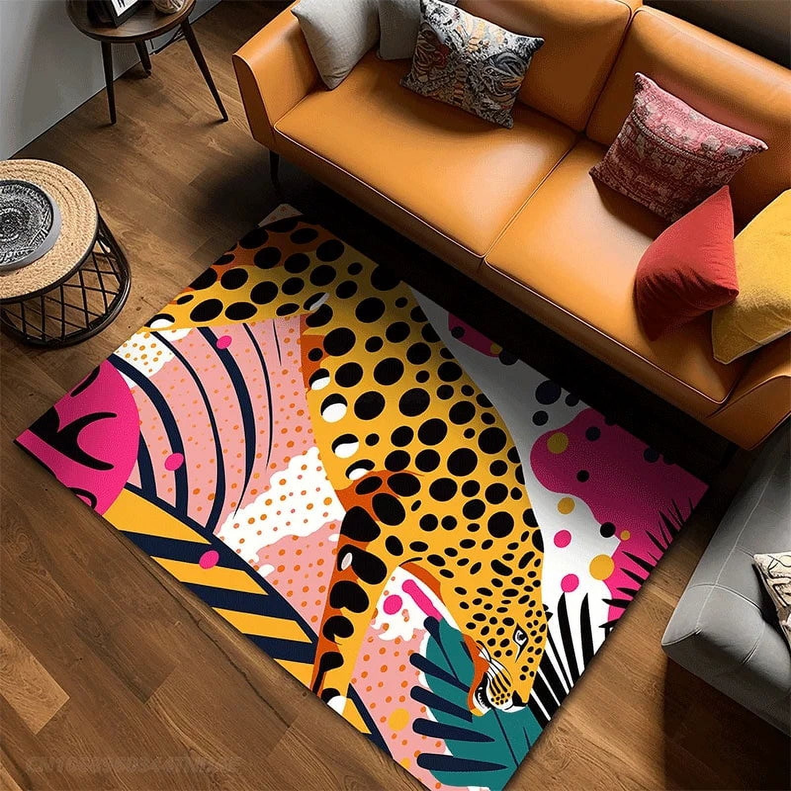 Living Room Carpet Tropical Rainforest Leopard Print Floor Mat Jute ...