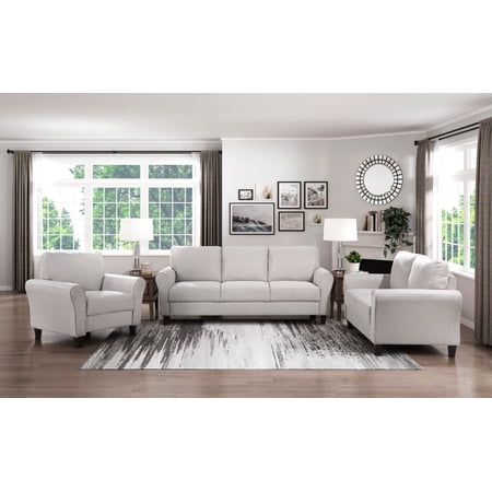 Living Room Casual 3pcs Sofa Set Sand-Hued Textured Upholstered Sofa Loveseat Chair Rounded Arms Couch