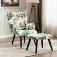 thumbnail image 1 of Living Room Chair with Ottoman, Upholstered Leisure Chair with Leaf Pattern Decoration, Accent Chair with High Back and Solid Wood Legs for Bedroom, Living Room, Holds Up to 250lbs, 1 of 7