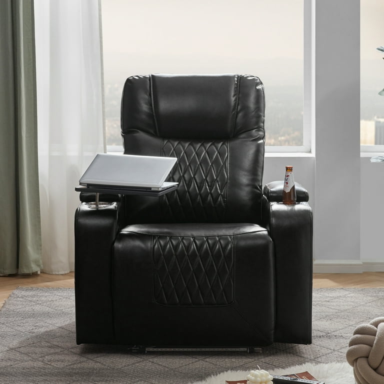 Living Room Chair Recliner Sofa PU Leather Power Motion Recliner Upholstered Home Theater Seating Reclining Lounge Chair with USB Charge Port Cup