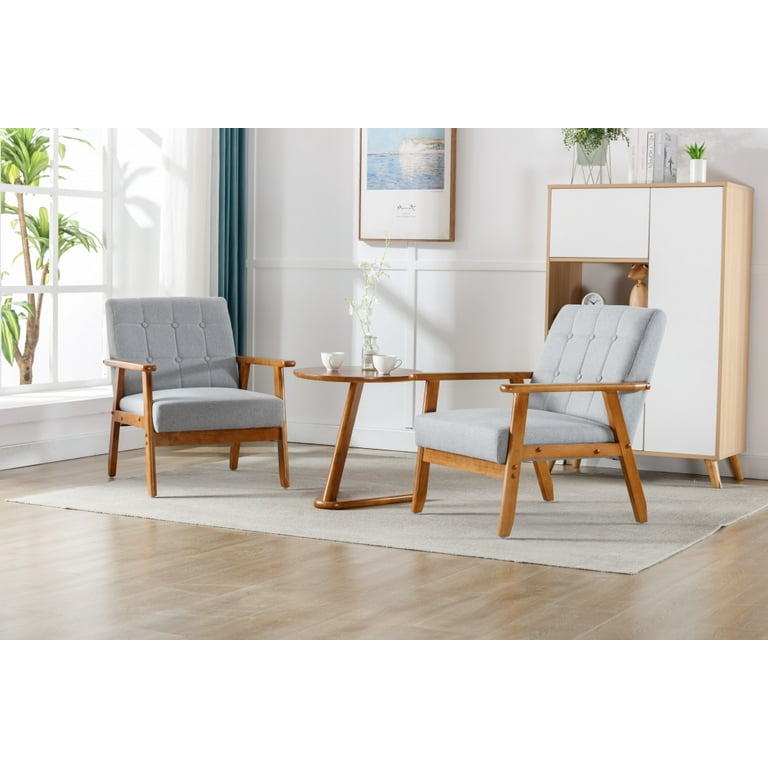 Living Room Chair Set of 2 with Side Table Mid Century Modern Living Room Chair Sets Comfortable Armchairs Side Chair with Button Decor for Living Room Bedroom Office Light Gray Walmart
