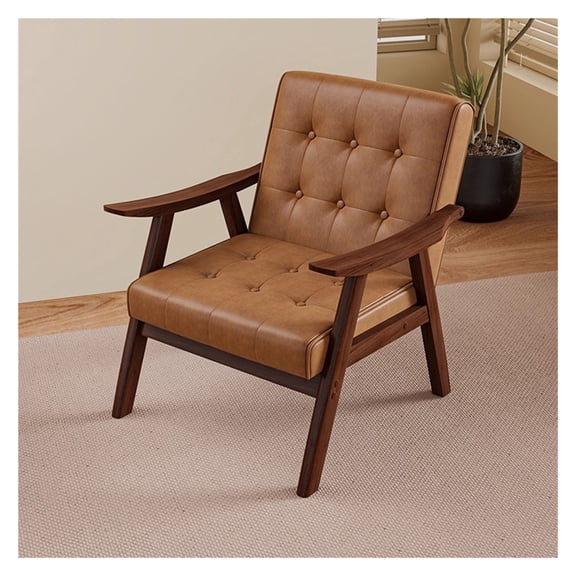 Living Room Chair Upholstered Accent Armchair Single Sofa Chair with Lounge Seat and Wood Legs,Reading Leisure Chair for Bedroom Waiting Room