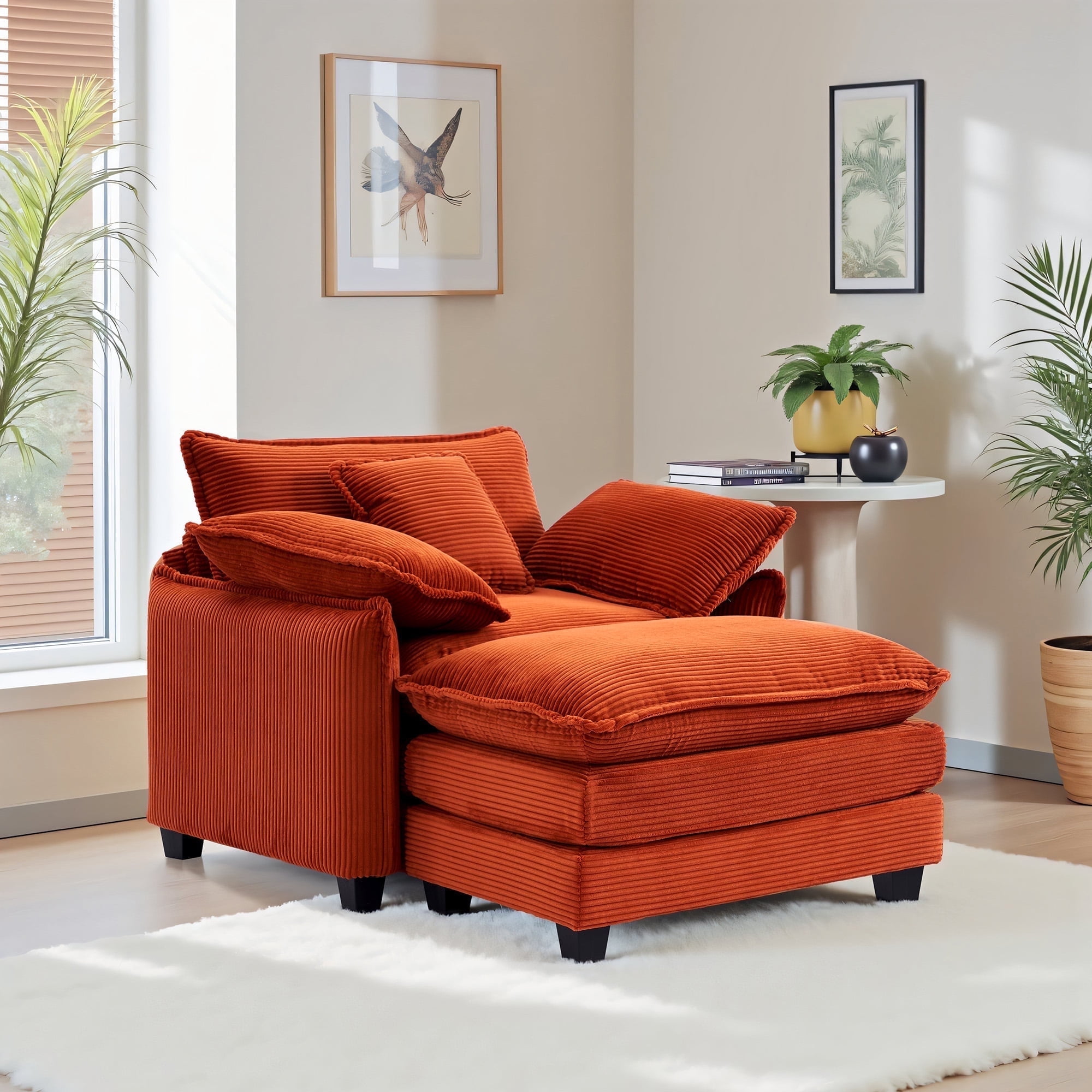Living Room Chair with Ottoman,Gexpusm Large Upholstered Single Sofa with Extra Thick and Deep Seat for Bedroom,Orange