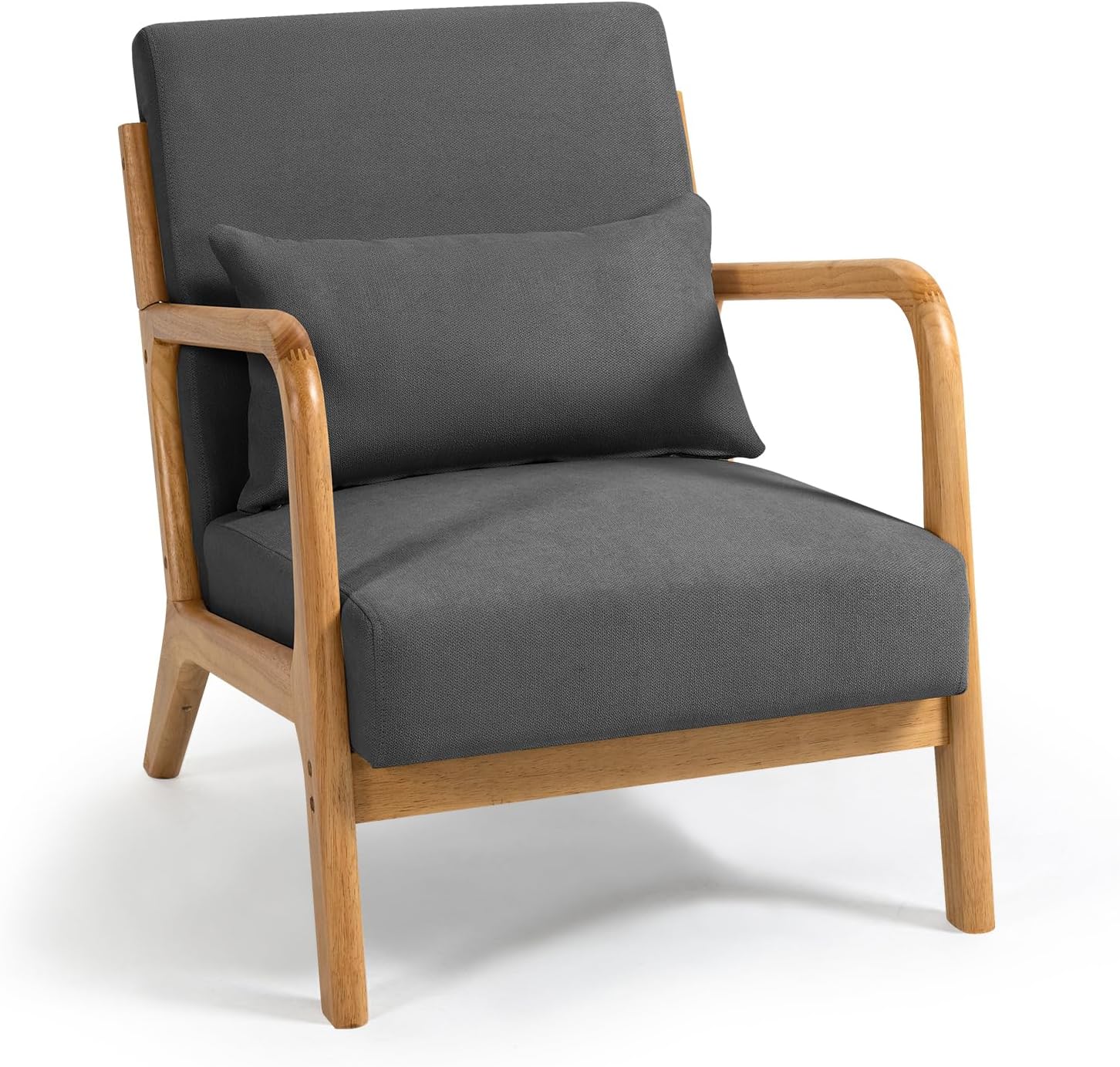 Living Room Chair with Solid Wood Armrest and Feet, MidCentury Modern