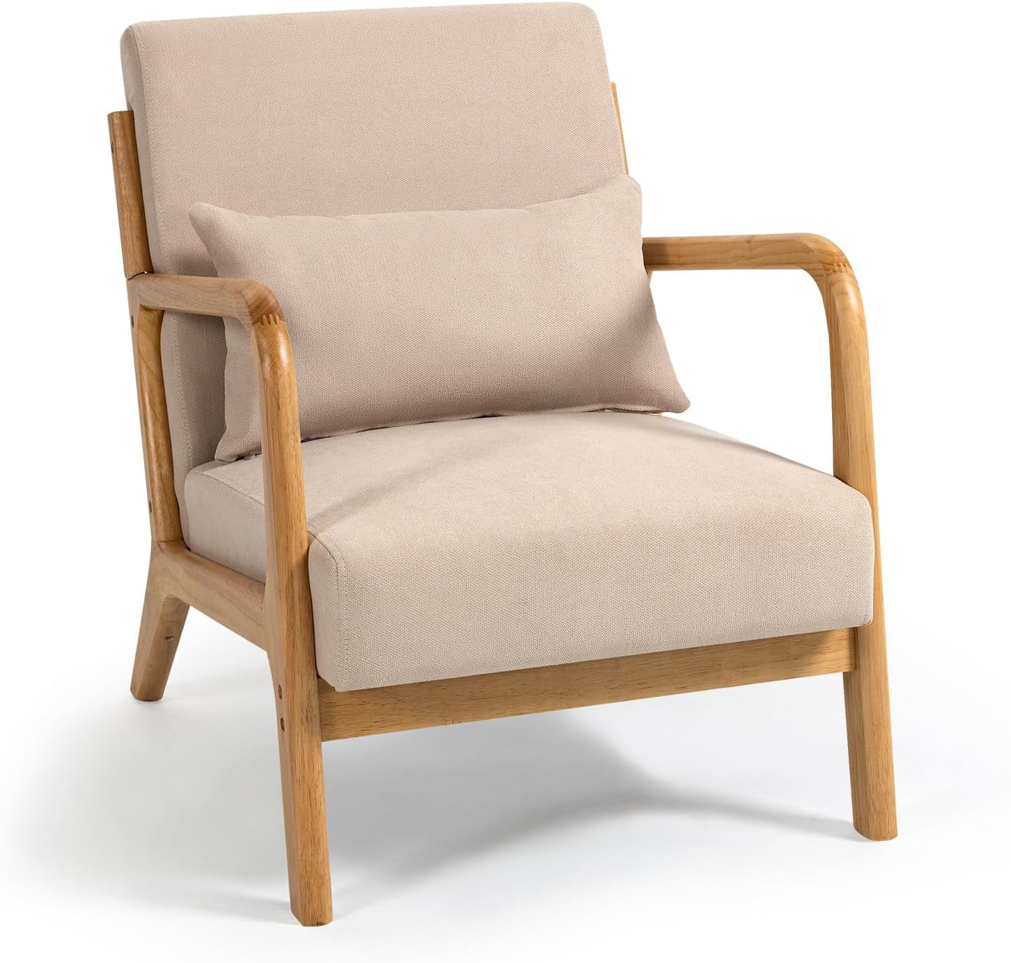 Living Room Chair with Solid Wood Armrest and Feet, MidCentury Modern