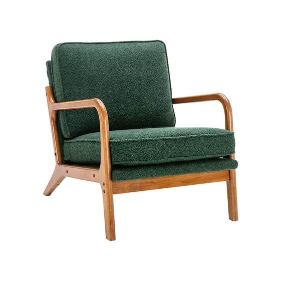 Living Room Chairs Arm Chair With Curved Edges Solid Wood Frame And Legs Upholstered Accent Chair For Office Bedroom Living Room
