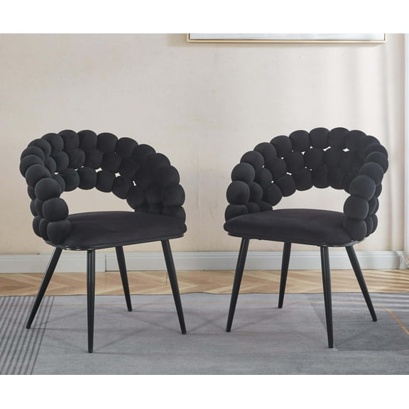 Living Room Chairs Black Modern chair(set of 2 ) with golden color iron tube legs, soft cushions and comfortable backrest, suitable for dining room, living room, cafe,hairball back,Accent Chairs