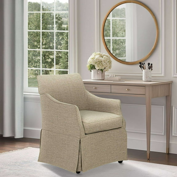 Living Room Chairs London Upholstered Skirted Dining Arm Chair with Hidden Casters Beige,Accent Chairs