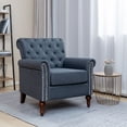 thumbnail image 1 of Living Room Chairs Modern Accent Linen Fabric Arm Chair Comfy Upholstered Tufted Club Single Sofa Dark Gray, 1 of 10