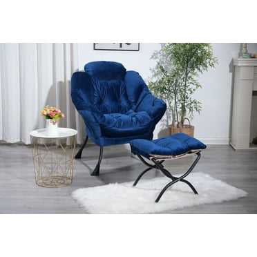 Living Room Chairs Modern Cotton Fabric Lazy Chair, Accent Contemporary Lounge Chair, Single Steel Frame Leisure Sofa Chair with Armrests and A Side Pocket
