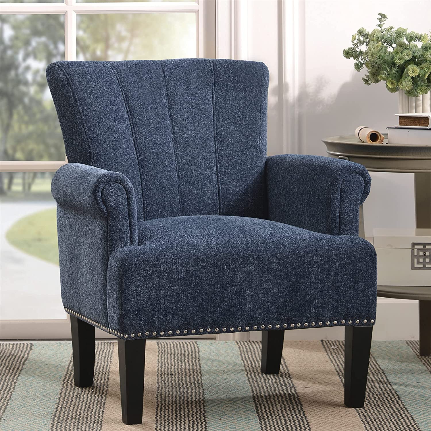 Navy blue accent chairs with arms hot sale