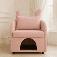 thumbnail image 1 of Living Room Chairs Velvet Pink Bunny-Ear Pet-Friendly Armchair with Built-in Cat & Dog Hideaway, Plush Dual-Use Sofa Chair with Side Pocket, 27.4 x 25.2 x 37.4 inch,Accent Chairs, 1 of 14