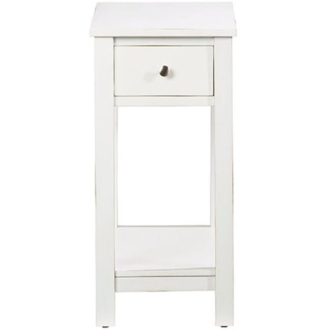 White Rectangular Wood Chairside Table with Storage