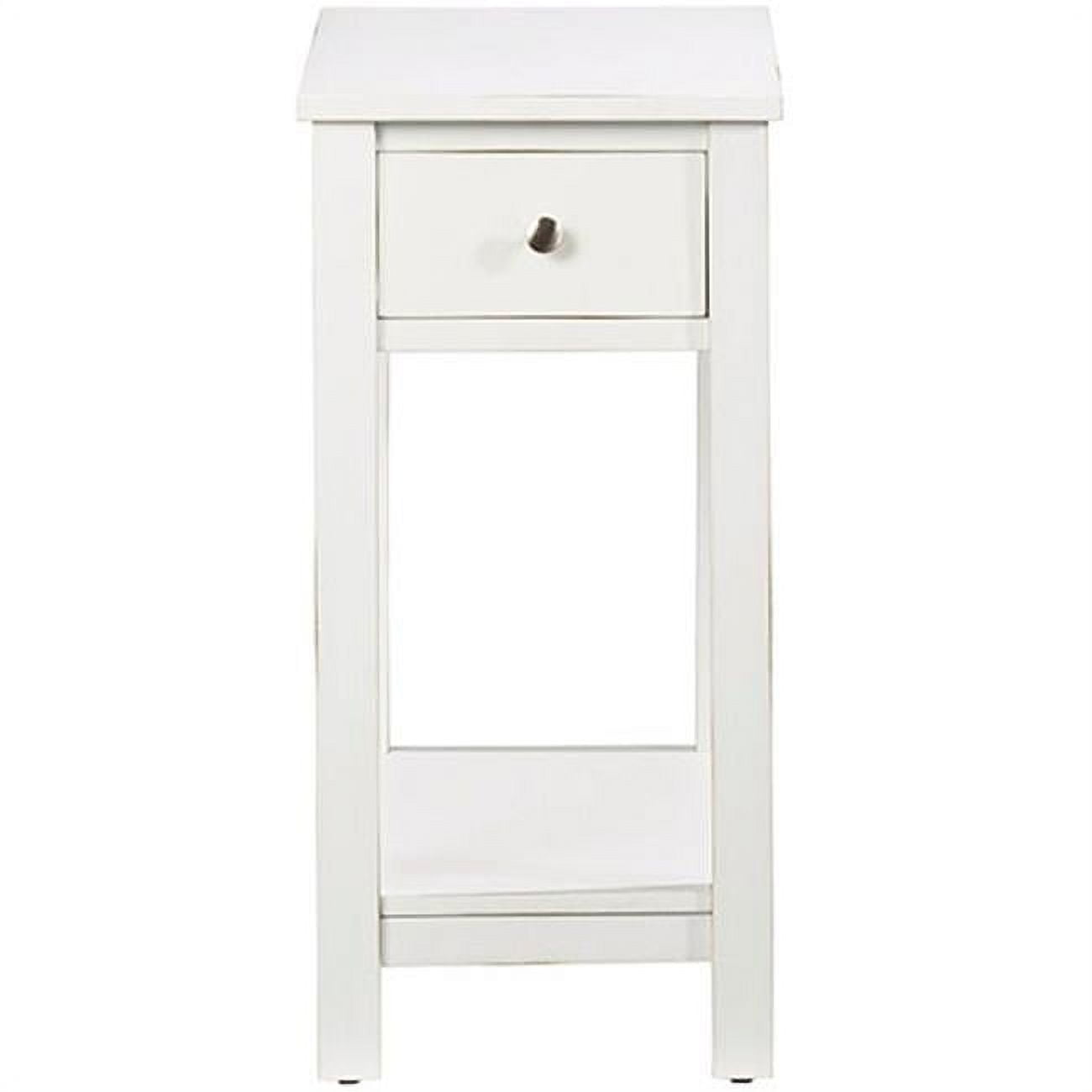 White Rectangular Wood Chairside Table with Storage