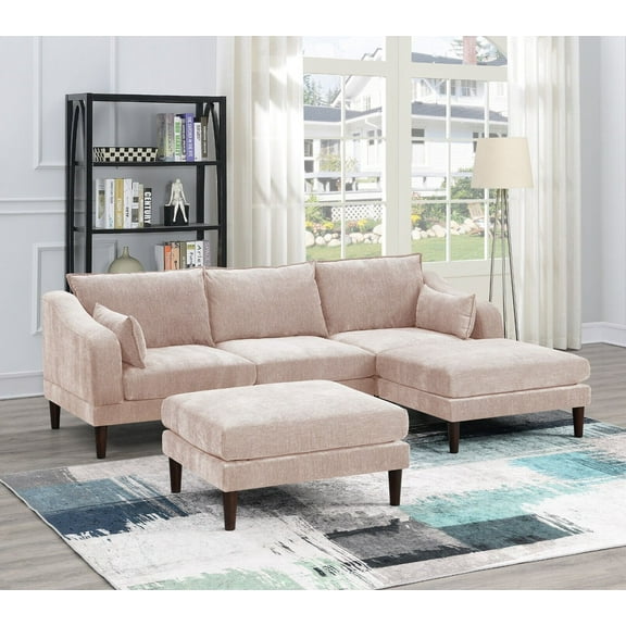 Living Room Classic 5pc Modular Sectional set 1x Armless Chair 2x Corner Wedge 2x Ottoman Blush Morgan Fabric Cushion Couch