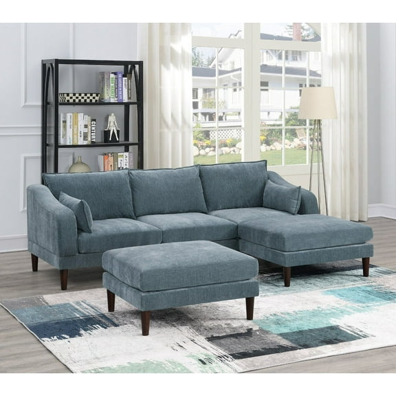 Living Room Classic 5pc Modular Sectional set 1x Armless Chair 2x Corner Wedge 2x Ottoman Mineral Morgan Fabric Cushion Couch