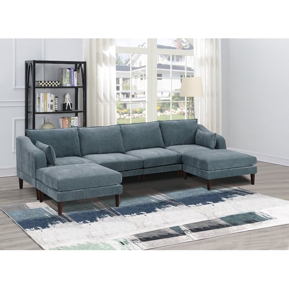 Living Room Classic 6pc Modular Sectional set 2x Armless Chair 2x Corner Wedge 2x Ottoman Mineral Morgan Fabric Cushion Couch