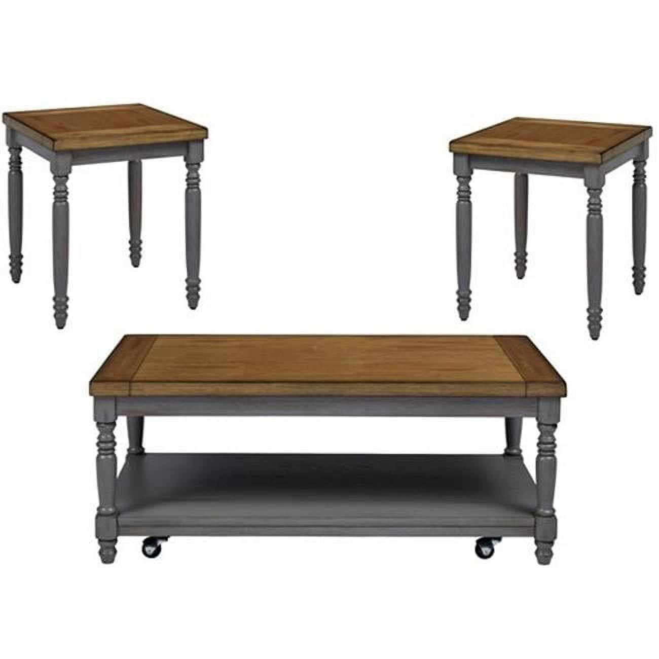 Gray and Oak Rectangular Wood Cocktail Table Set