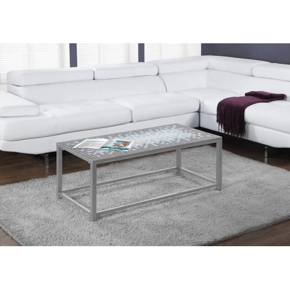 Living Room Coffee Table in Blue Tile and Grey Metal, 42" L, Rectangular