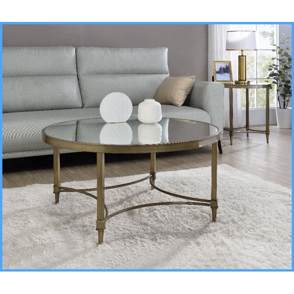 Living Room Coffee Table with 5mm Mirrored Top & Antique Brass Frame  Minimalist Light-Enhancing Design