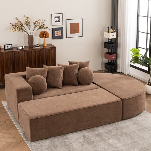 103.5 'Memory Sponge Compression Sofa, Chenille Modular Sofa Cloud CouchBrown